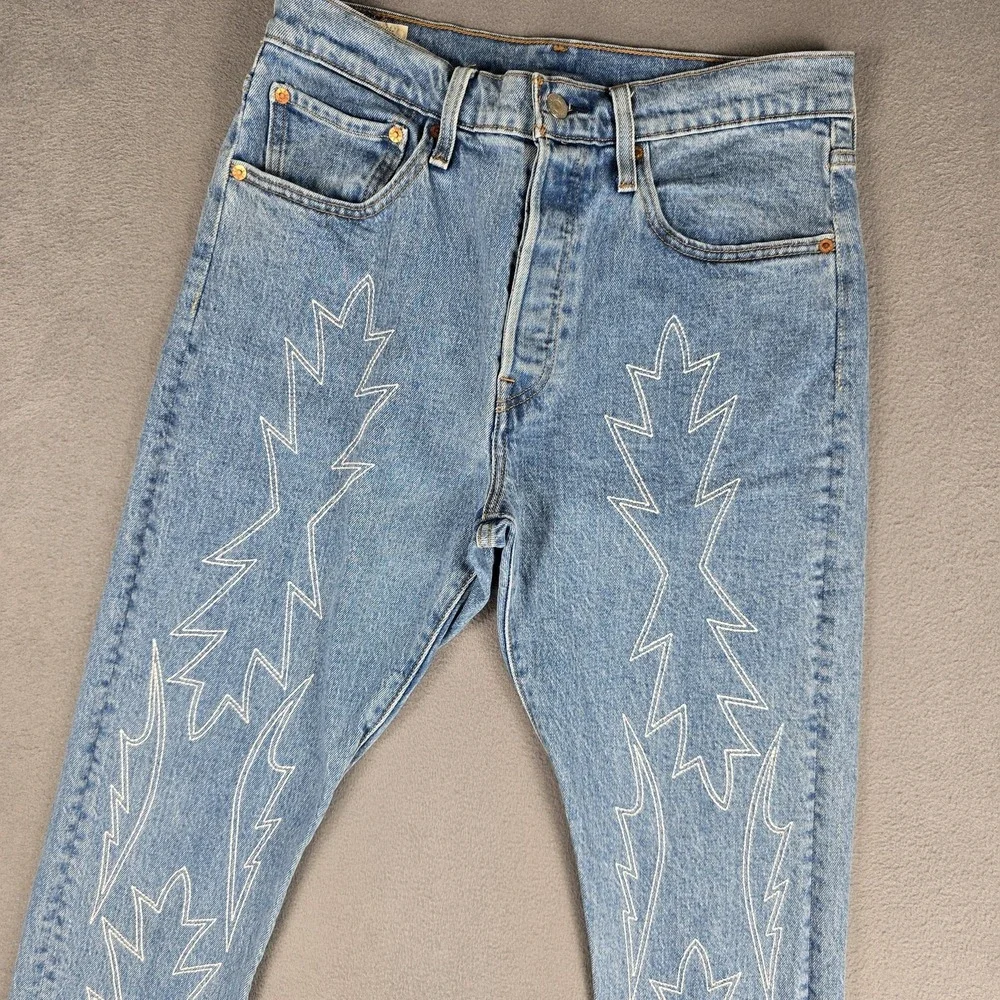 Levis 501 S Jeans Women W30 L28 Del Norte Premium Embroidered Western Button Fly